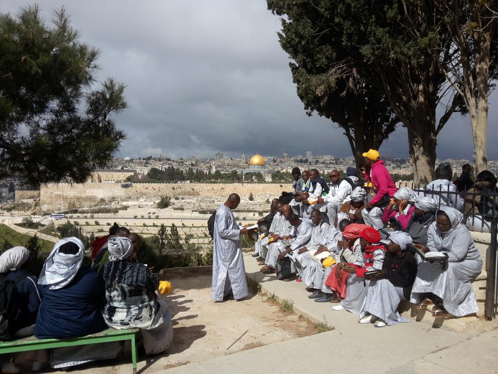 A pilgrim group on the Mount of Olives Easter 2015